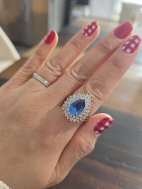Beautiful Blue Topaz Halo Ring 18k Vermeil - Size 9.5